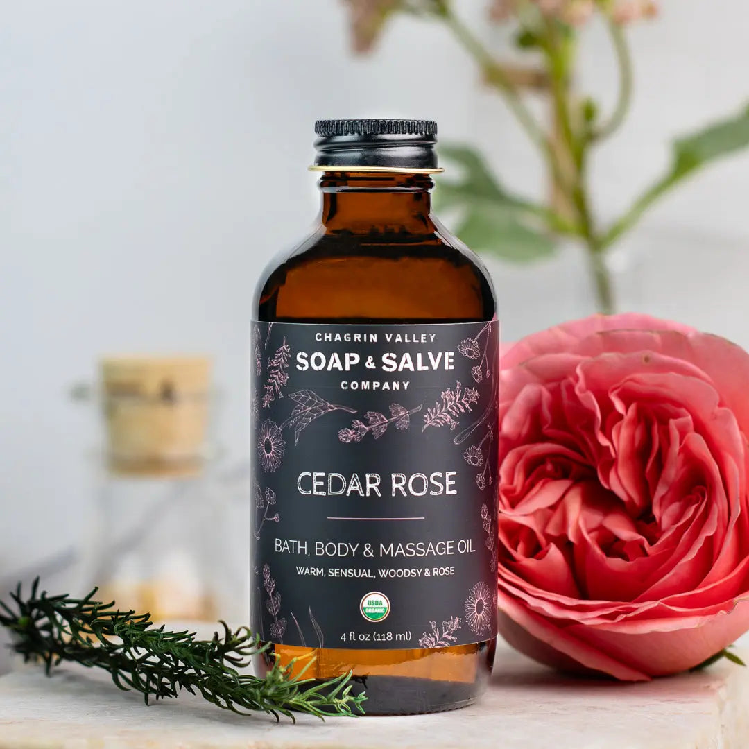 Cedar Rose Bath Oil - Serenity & Balance | Cedarwood & Rose – Curveez