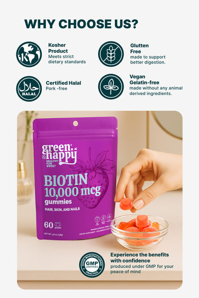 Green & Happy Biotin 10,000 mcg Gummies