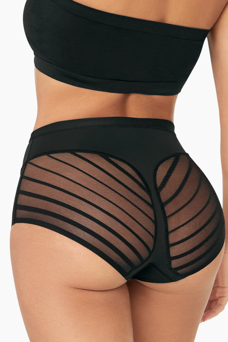 Curveez Control Briefs for Women Flawless in Light Blush offer moderate compression and tummy control with sheer striped mesh side panels for style.