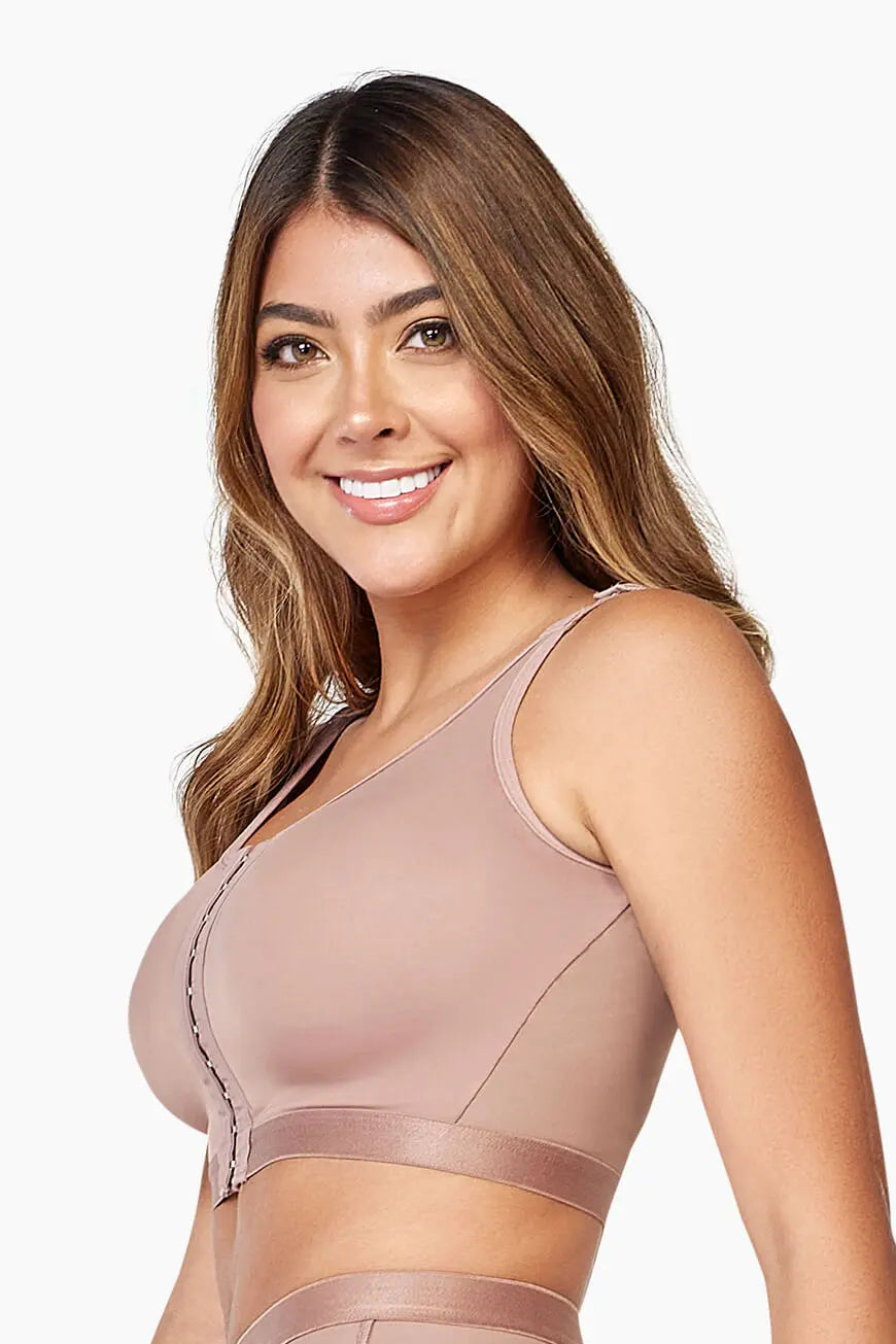 CURVEEZ Post-Surgery Front Closure Wireless Bra, Compression Shapewear Top  with Wide Straps for Breast Augmentation Recovery : : Clothing