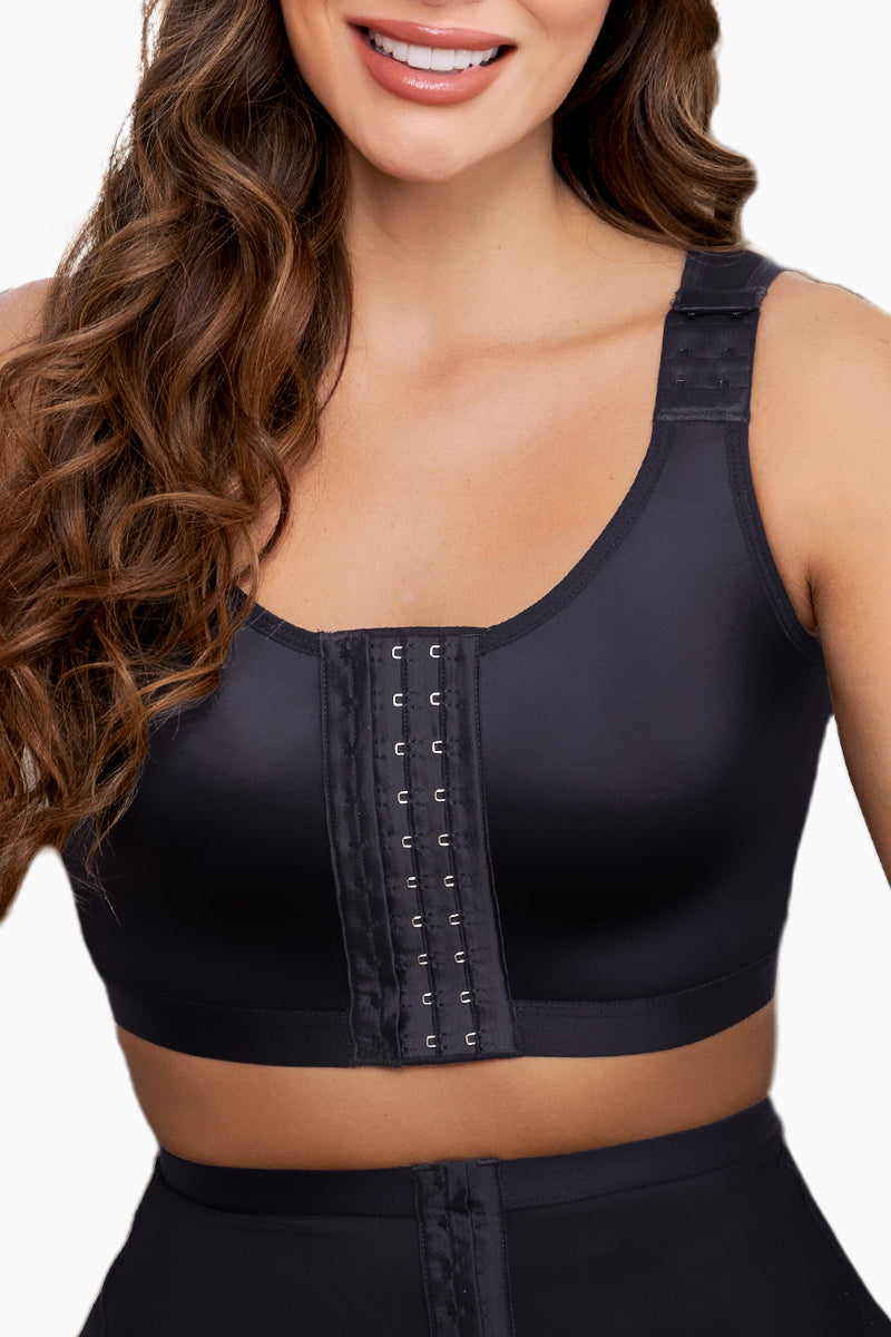 Bust recovery essentials bundle featuring three post-surgery bras in nude tones with front closures and supportive designs for optimal healing comfort.