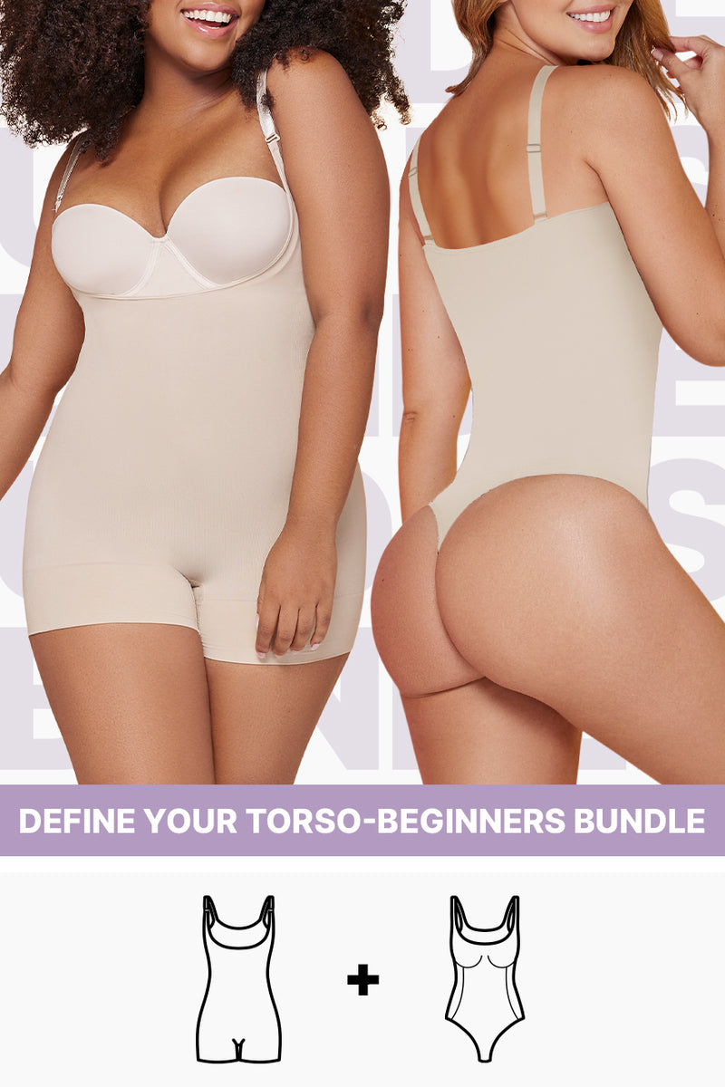 Define Your Torso-Beginners Bundle shapewear set featuring a nude bodysuit with moderate compression and TrueFit technology for torso sculpting.