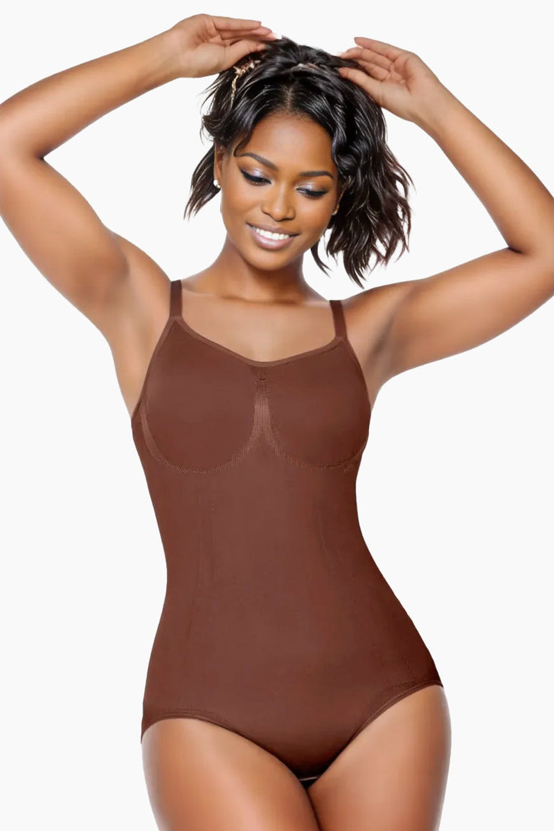 Viral body duo shapewear bundle featuring thong and panty bodysuits in black with adjustable straps and seamless compression fit. Ideal for shaping under dresses or skirts.