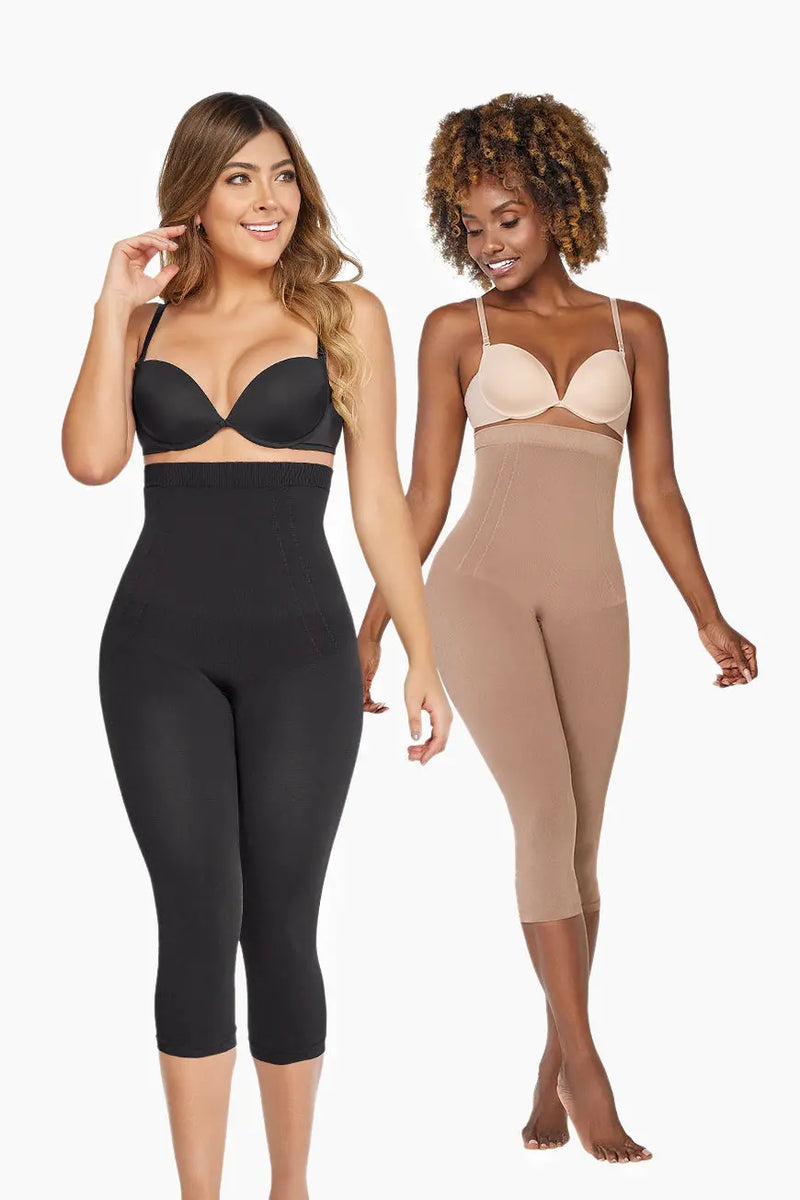 Comfort Evolution Capri Legging Twin Pack features two seamless high-waisted shapewear leggings with moderate compression for thighs and legs control.