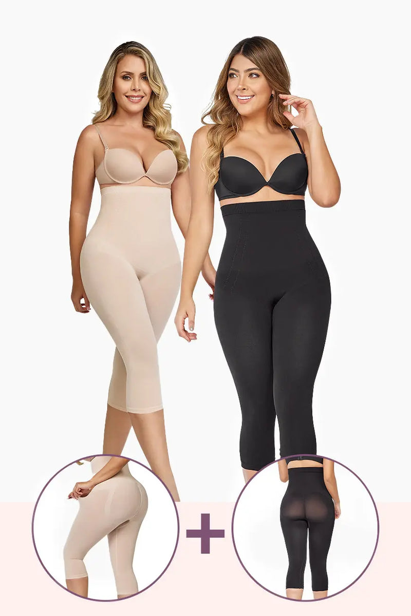 Comfort Evolution Capri Legging Twin Pack features two seamless high-waisted shapewear leggings with moderate compression for thighs and legs control.