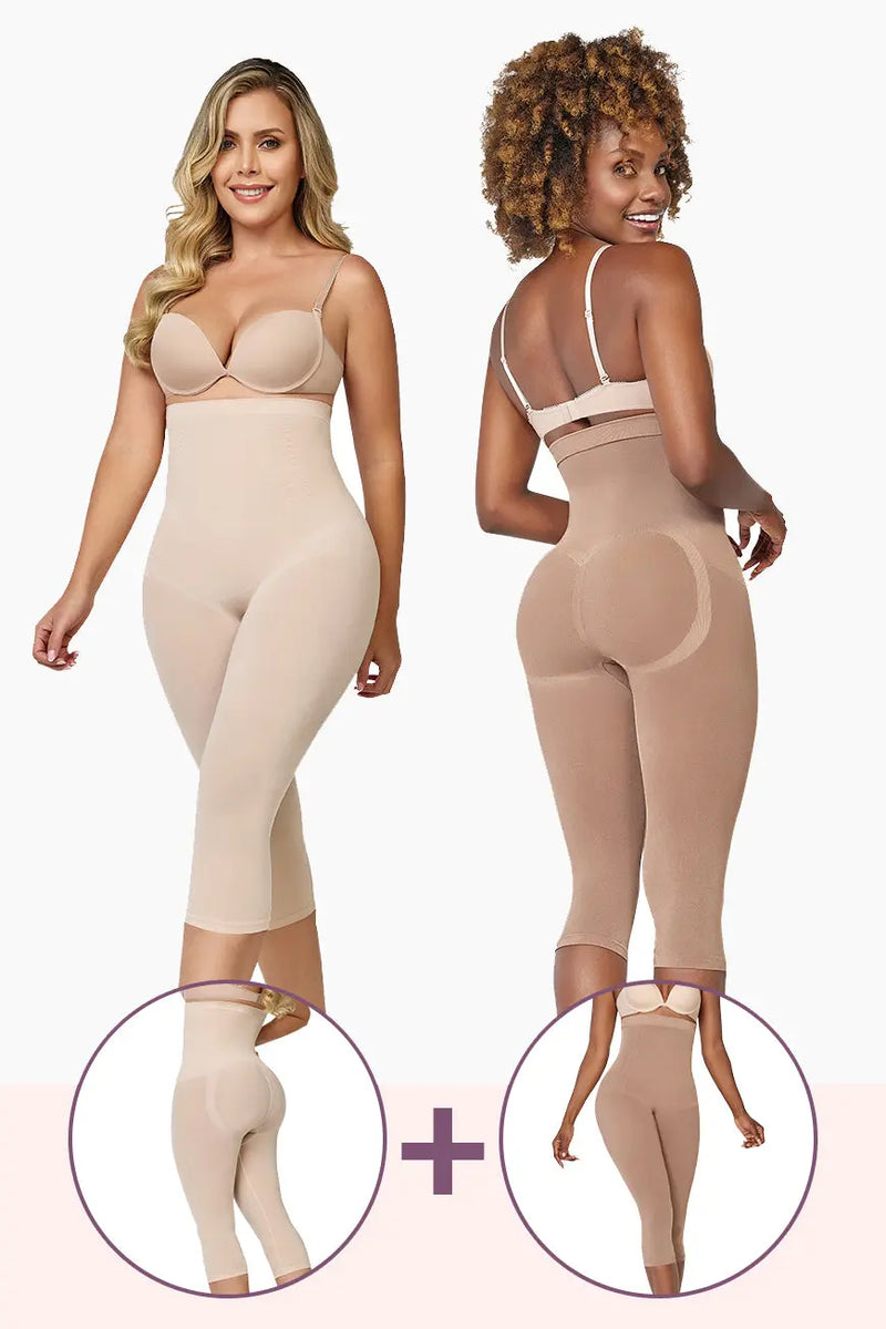 Comfort Evolution Capri Legging Twin Pack features two seamless high-waisted shapewear leggings with moderate compression for thighs and legs control.