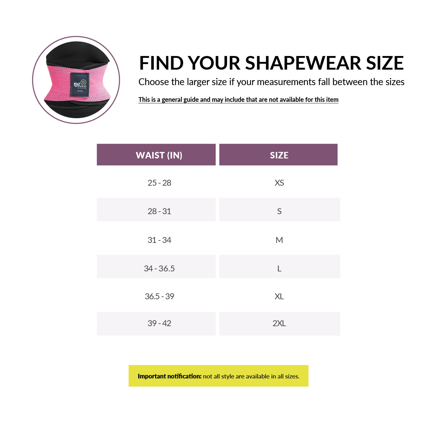 Jsculpt size chart outlet