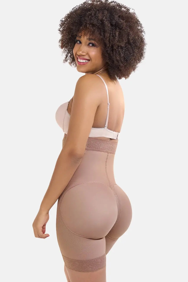 Curveez High Waisted Shorts H-Evolution shapewear in nude color offering tummy and butt control with firm compression for post-surgical support.
