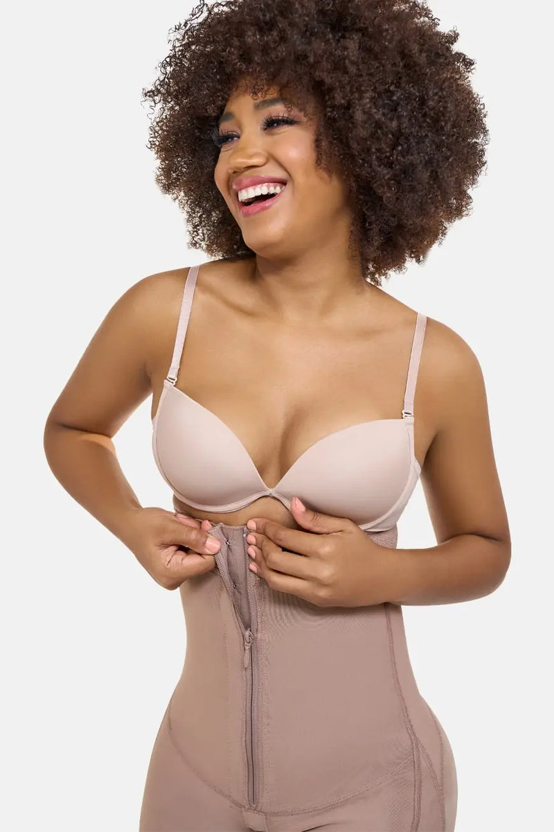 Curveez High Waisted Shorts H-Evolution shapewear in nude color offering tummy and butt control with firm compression for post-surgical support.