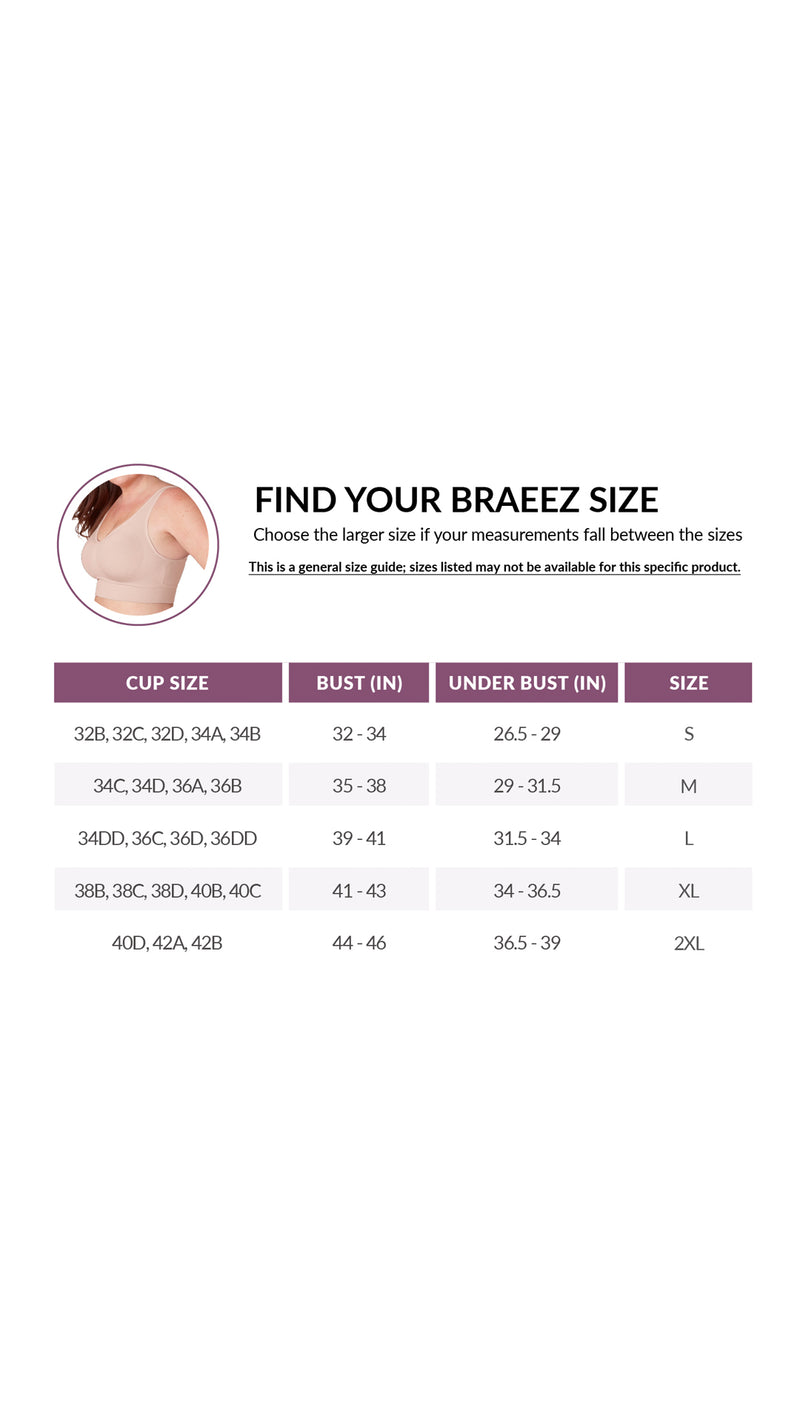 Guía de tallas de Shaper Bra BRAEEZ 7 Wonders