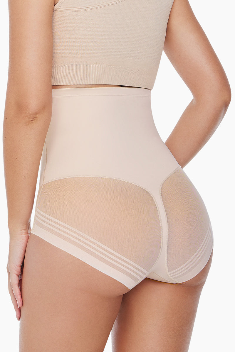 High Waist Women's Briefs Flawless in light blush by Curveez, featuring moderate compression and mesh paneling for tummy control and shaping.